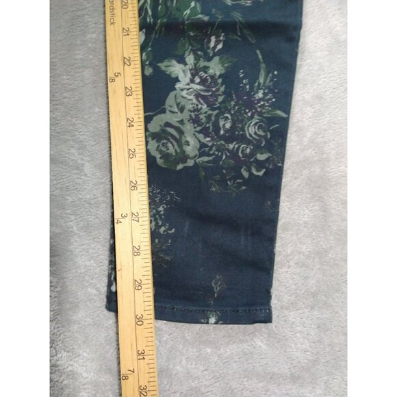7 For All Mankind Jeans Womens 26 Black Denim Floral Skinny Mid Rise Stretch - Picture 5 of 9